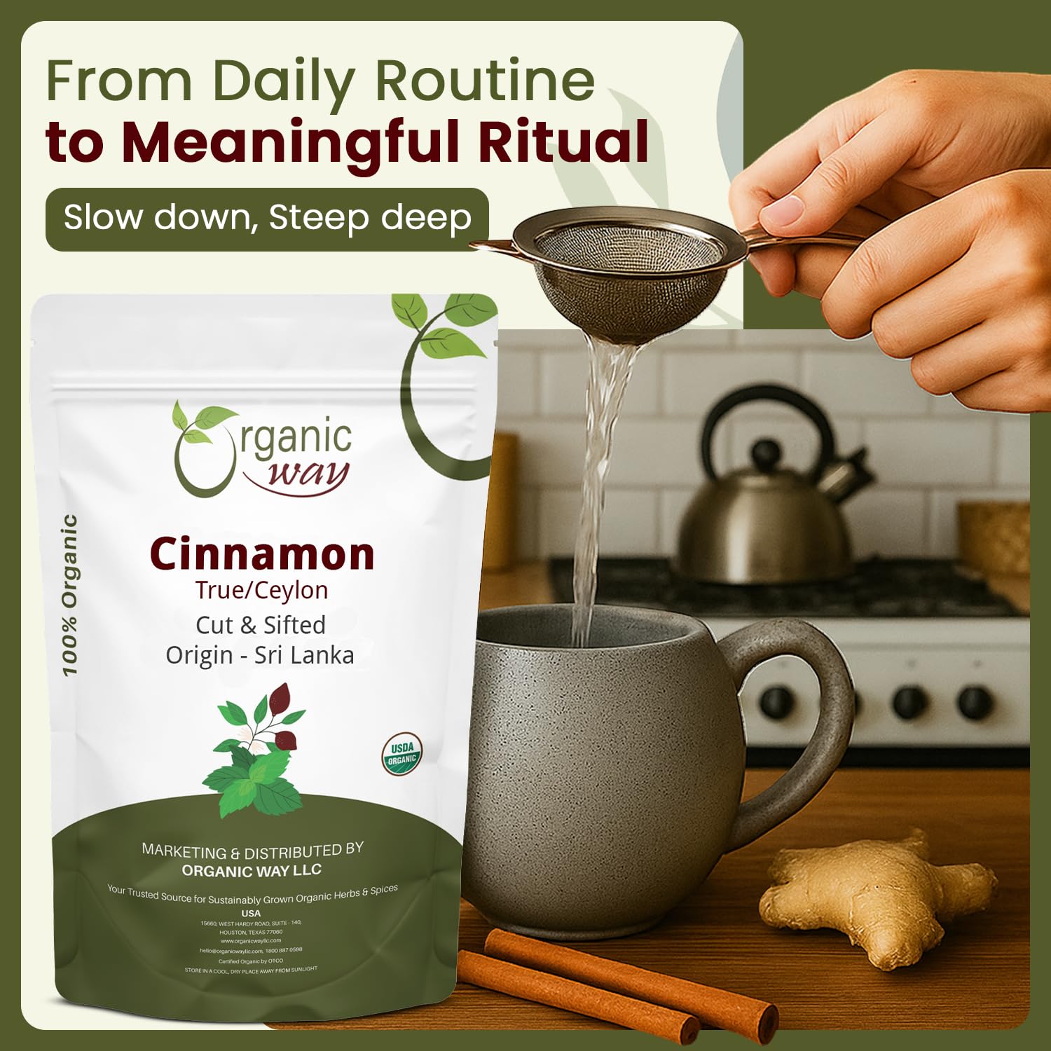 Organic Way Premium True Ceylon Cinnamon Cut & Sifted (Cinnamomum verum) - Adds Flavour | Organic & Kosher Certified | Raw, Non GMO & Gluten Free |