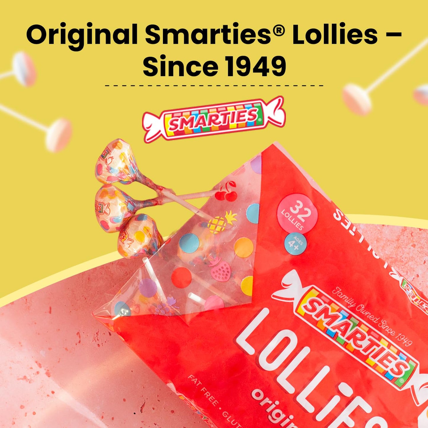 Smarties Double Lollies - Gluten Free, Peanut Free, Fat Free Assorted Fruity Flavors Lollipops - Low Calorie Perfect for Birthdays, Parties - Made by