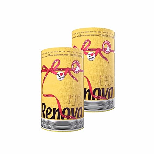 Renova Paper Towel Jumbo Roll Set - 2 Rolls, 2 Ply, 120 Highly Absorbent Sheets - Elevate Your Image with Professional Style and Uniqueness (Yellow)