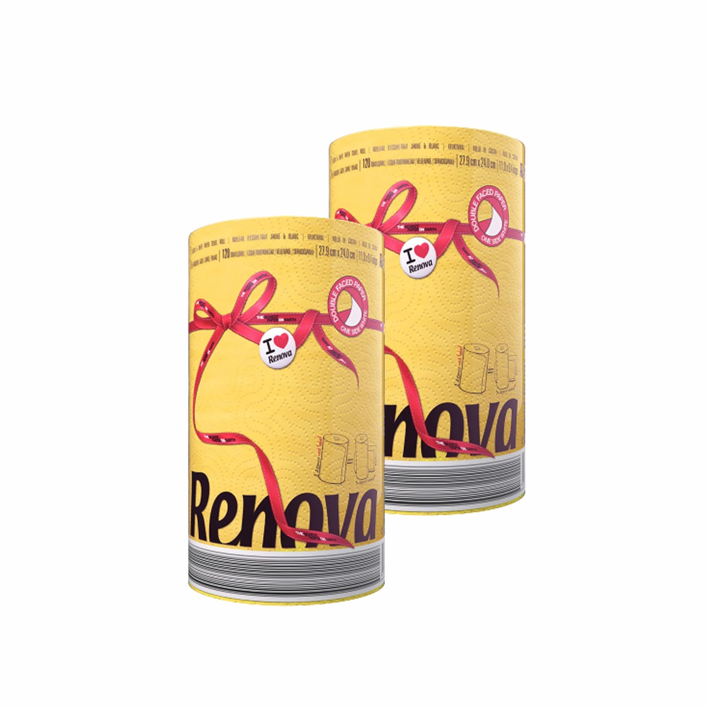 Renova Paper Towel Jumbo Roll Set - 2 Rolls, 2 Ply, 120 Highly Absorbent Sheets - Elevate Your Image with Professional Style and Uniqueness (Yellow)