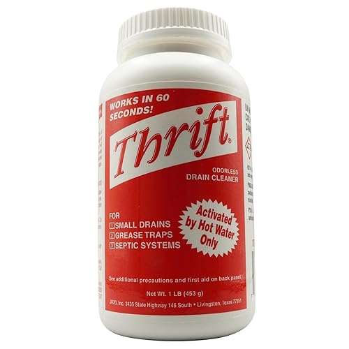 Thrift T-100 Odorless Drain Cleaner - Hot Water Activated Drain Cleaner for Small Drains, Grease Traps, Septic Systems & Sewer Lines - 1 Pound Bottle