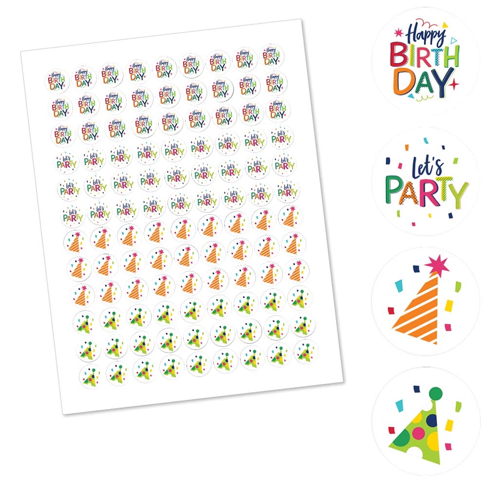 Big Dot of Happiness Cheerful Happy Birthday - Colorful Party Round Candy Sticker Favors - Labels Fit Chocolate Candy (1 Sheet of 108)