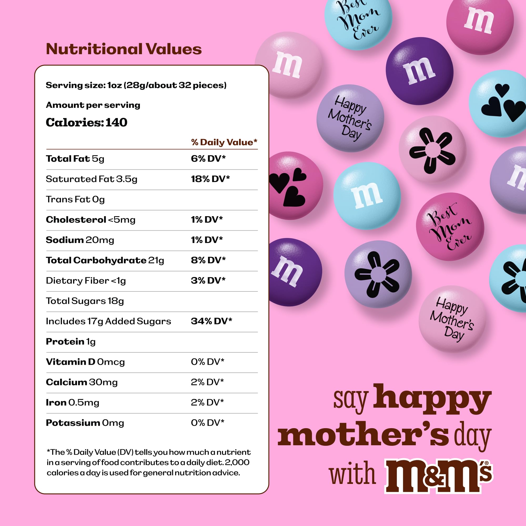 M&M’S WORLD Mother's Day Milk Chocolate Candy - 2lbs of Bulk Chocolate Candies in a Resealable Pack, For Mother's Day Celebrations