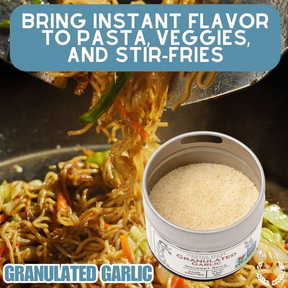 Granulated Garlic | All Natural, Non GMO | Made in USA | Sustainably Sourced, Not Irradiated | Hand Packed in Small Batches | Unique Magnetic Tin |