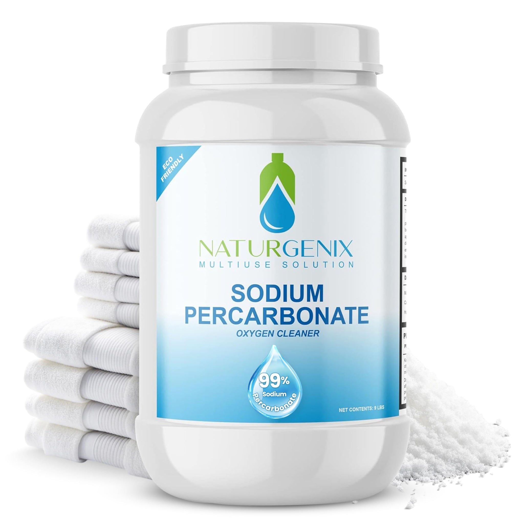 Naturgenix Sodium Percarbonate Powder 99% Purity - Oxygen Bleach, Hydrogen Peroxide Release Cleaner for Laundry, Dishwasher, Deodorizing & Stain