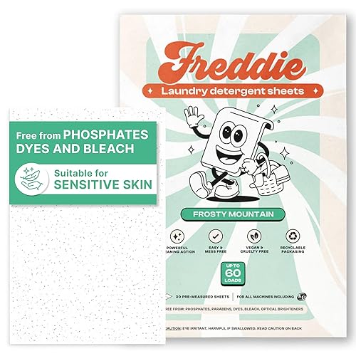 Freddie Laundry Detergent Sheets - Recyclable Packaging - No Mess Strips - 60 Loads - Crisp Frosty Mountain Scent