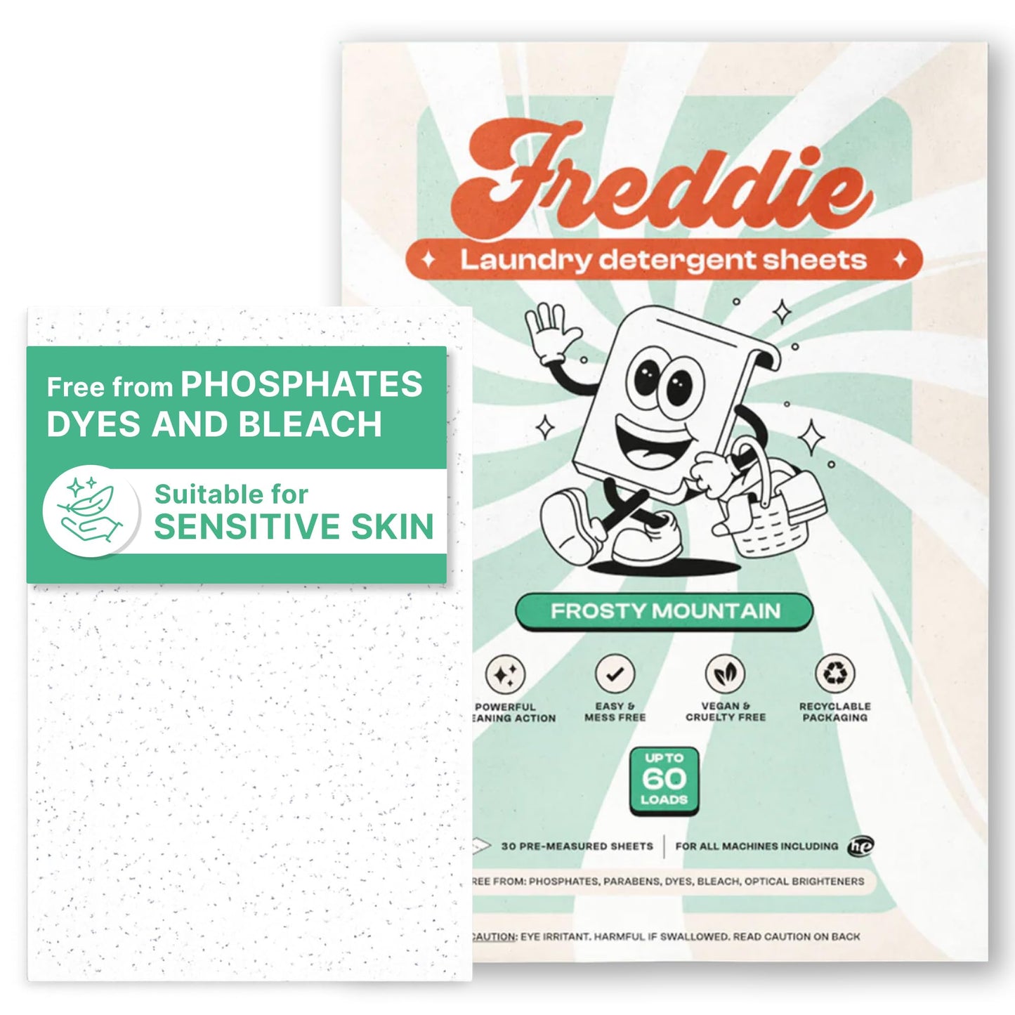 Freddie Laundry Detergent Sheets - Recyclable Packaging - No Mess Strips - 60 Loads - Crisp Frosty Mountain Scent