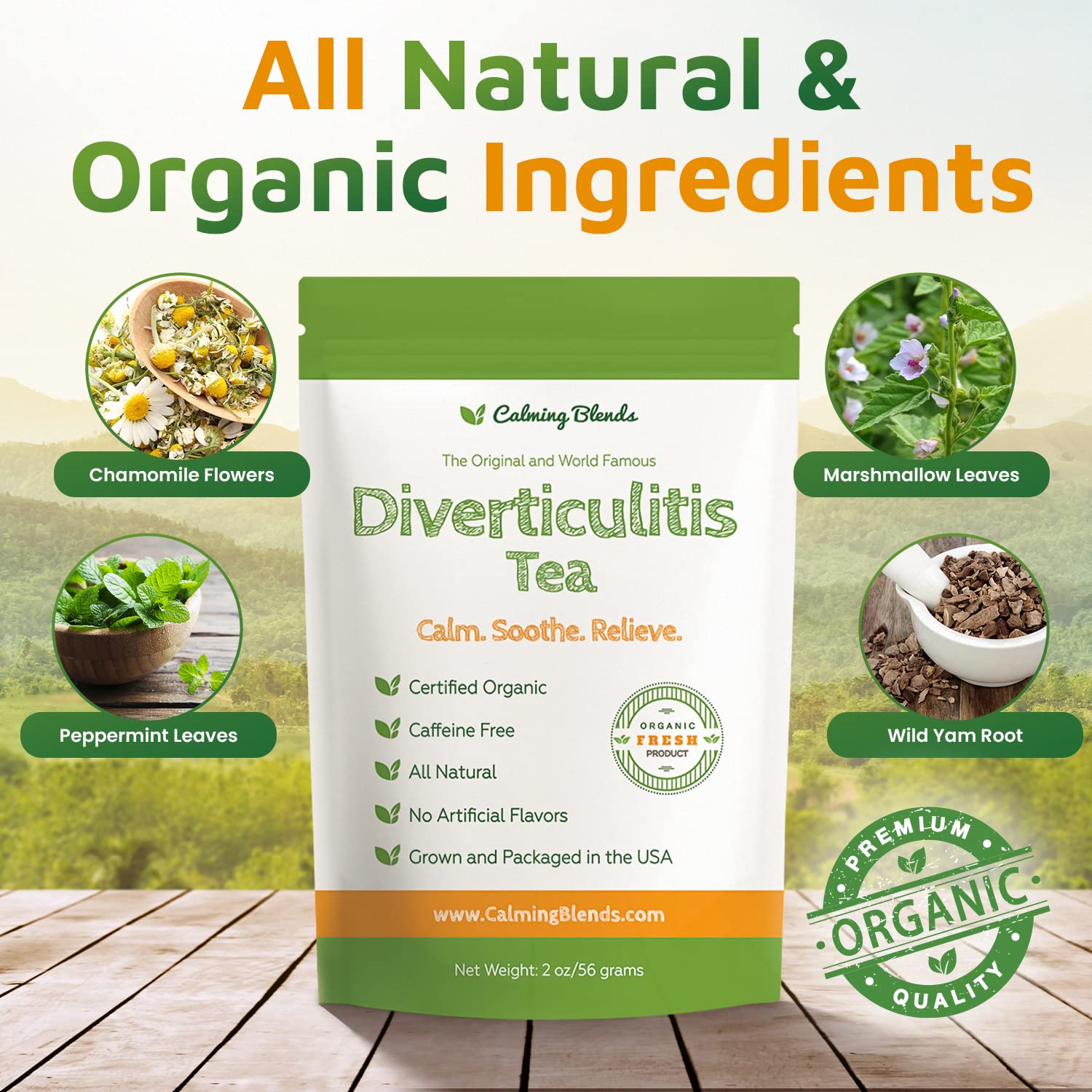 CALMING BLENDS Diverticulitis Tea | All Natural, Caffeine Free, Digestive Health | 2 Pack