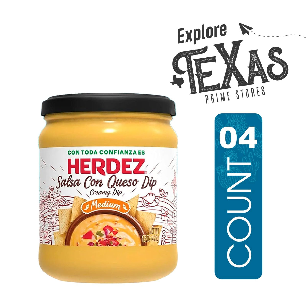 Herdez - Lavinia Essentials Bundle: 4-Pack of Dip Salsa Queso Medium, 15oz Glass Jar + 1 Utility Prop.