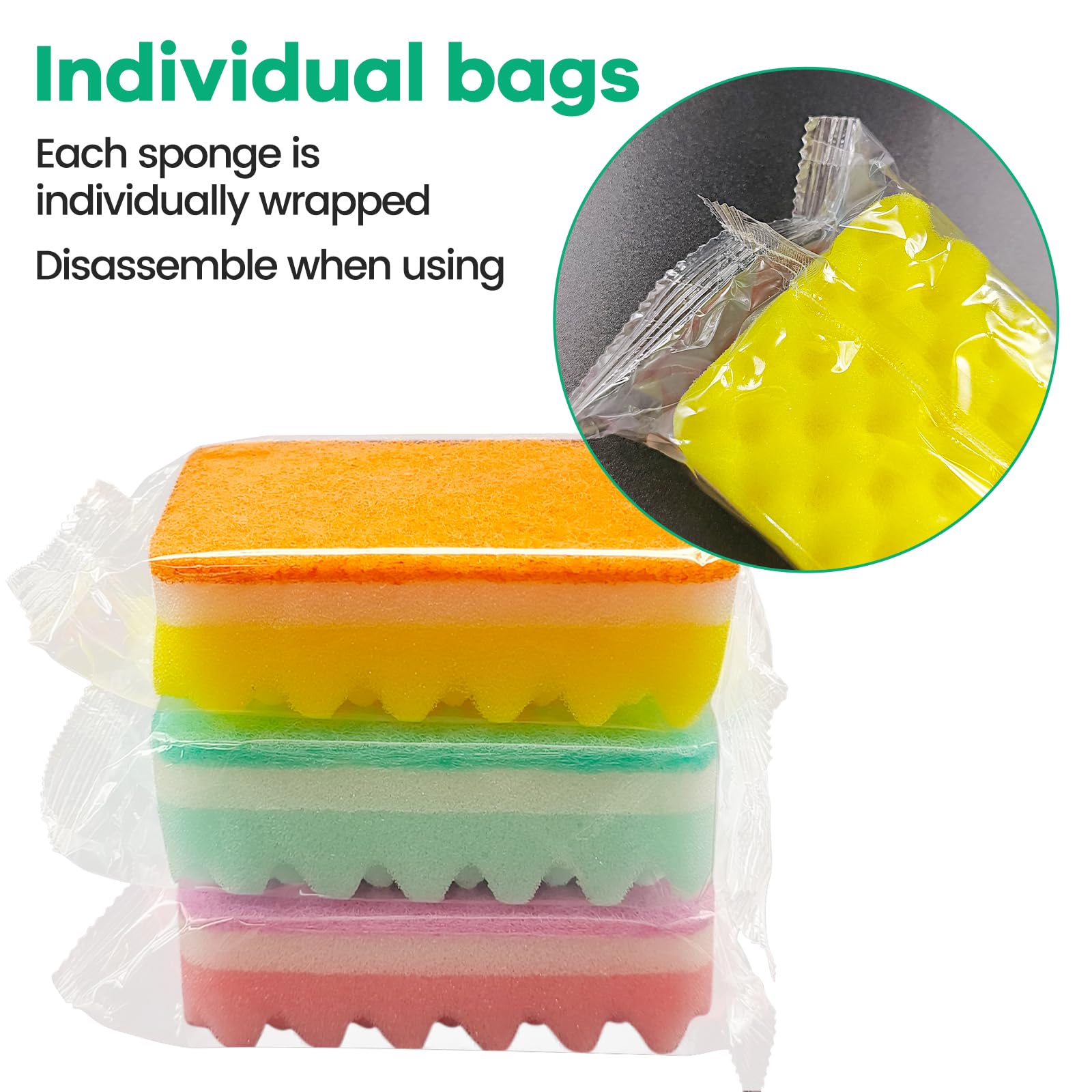 (50 Pack)Kheoxusa Individually Wrapped Sponges,Sponge Individually Wrapped,Individually Wrapped Sponge Bulk Packed Cleaning Dishes Kitchen Scrub Dish