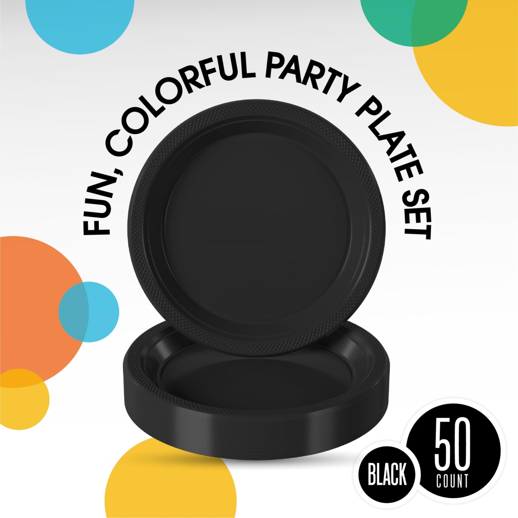 Exquisite Party Solids Black Plastic Plates For Party 9" Black Disposable Plates 50 Pcs Plastic Dinnerware Sets Heavy Duty 350 GSM Disposable
