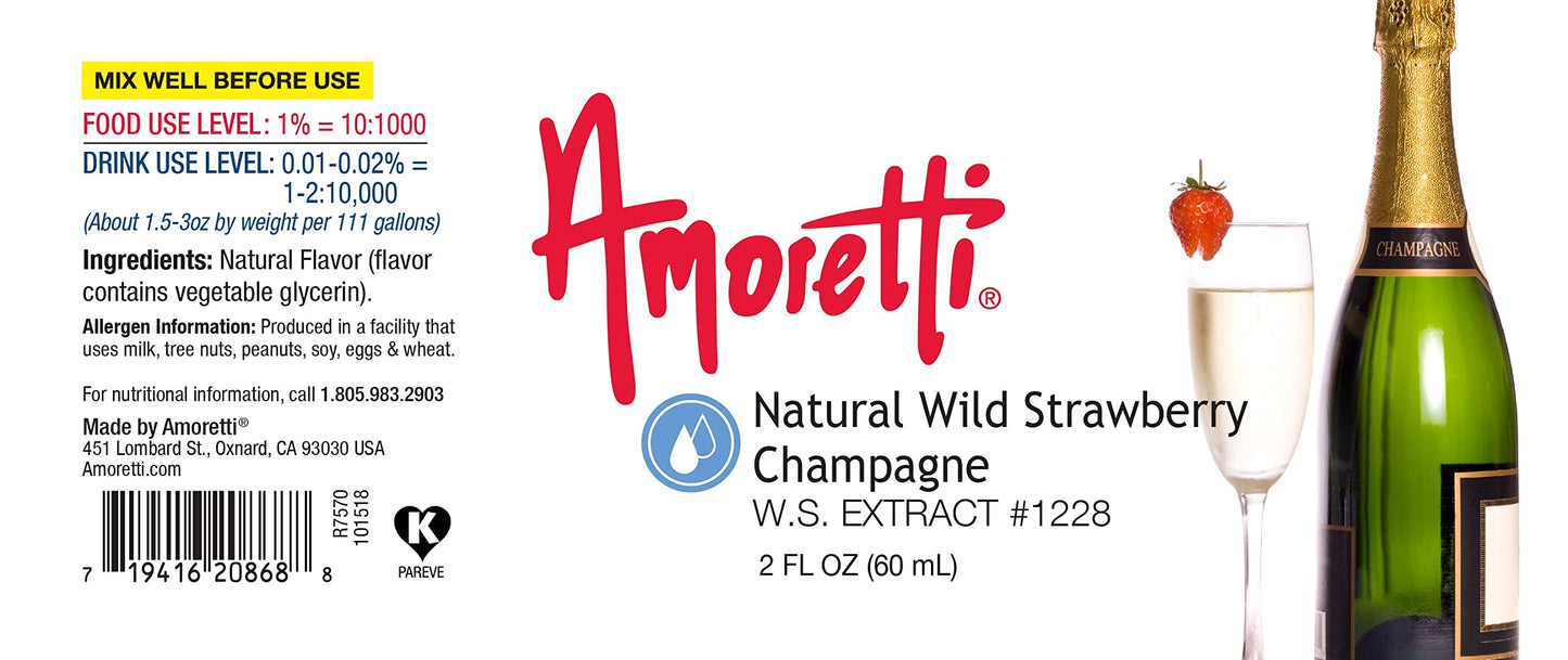 Amoretti - Natural Wild Strawberry Champagne Extract Water Soluble 2 oz - Highly Concentrated & Perfect For Pastry, Savory, Brewing, and more