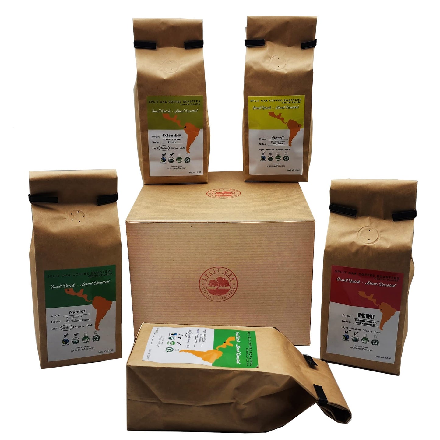 Coffee Gift Set Las Americas 5 Pack 12oz Gourmet Organic Medium Roast whole Bean with Best Beans From Mexico, Guatemala, Peru, Colombia and Brazil
