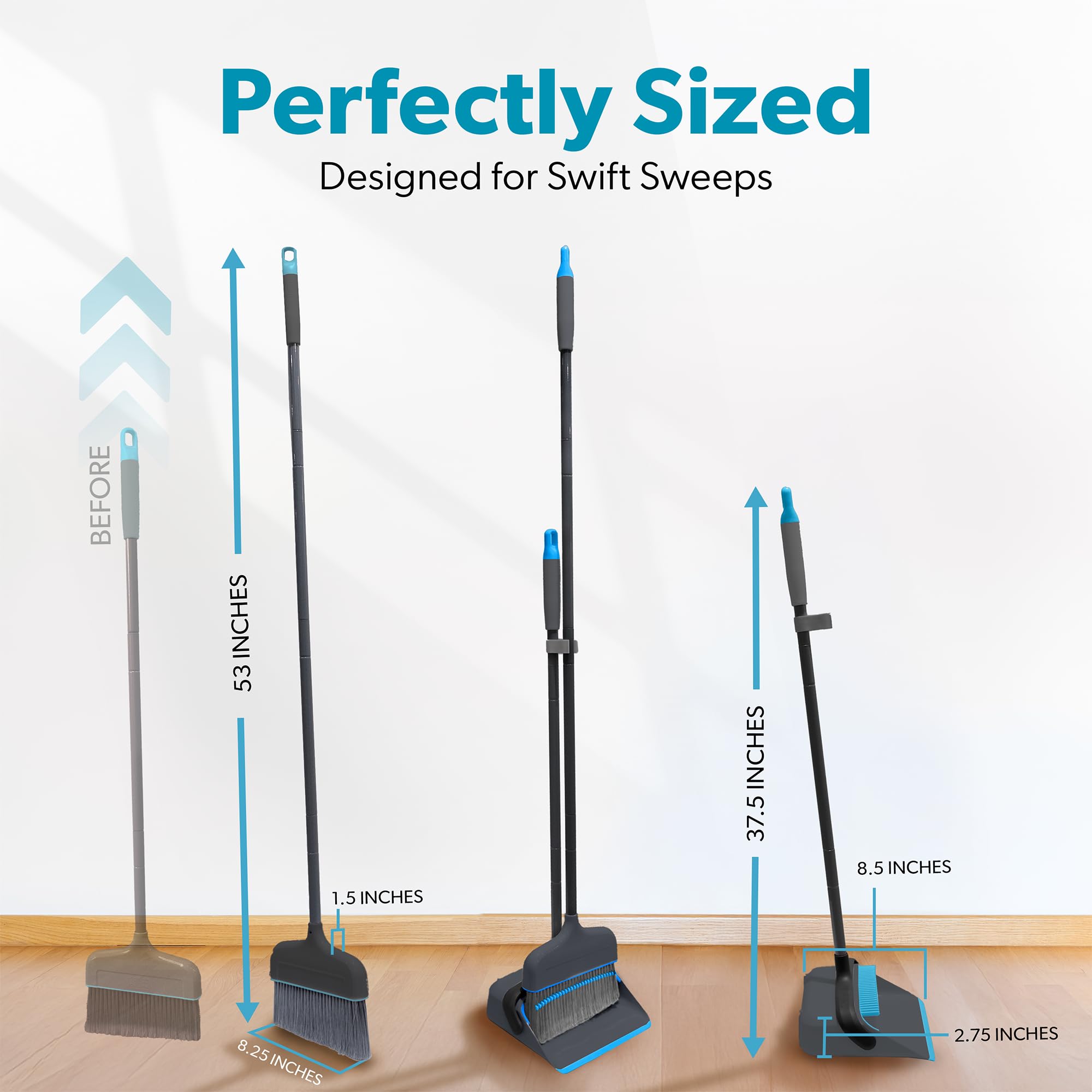 BLACK+DECKER Butler Broom & Dustpan Set - Short Handle, Stand-Up Design - Lightweight, Space-Saving Combo for Kitchen, Living Room, Bathroom, Lobby