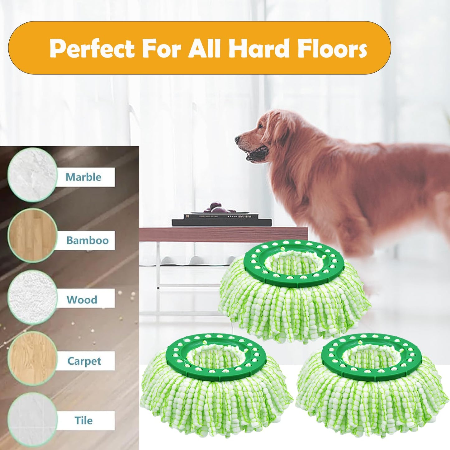 Odashen 3 Pack Washable Microfiber Replacement Mop Heads for Libman Tornado Spin Mop Refill, Microfiber Refill Head for New Version Spin Mop System