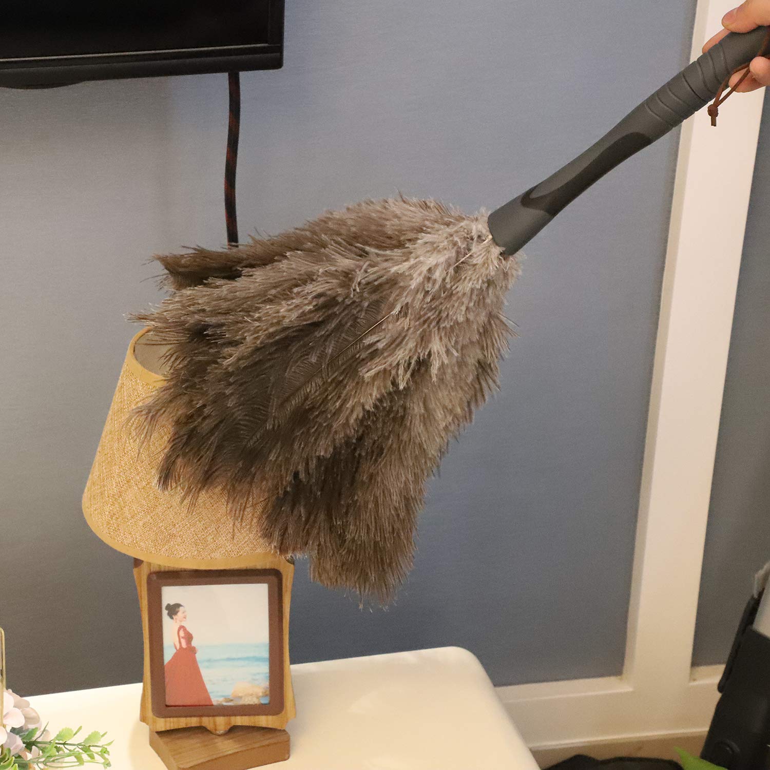 Midoneat Gray Ostrich Feather Duster with 71 Inch Extendable Pole, Microfiber Duster for Home Cleaning