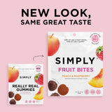 SIMPLY Fruit Bites (Really Real Gummies) | Made with Real Fruit | Peach and Raspberry | 5.3 oz (Pack of 2) | No Cane Sugar + Gluten Free + Kosher