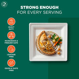 ECO SOUL Compostable Paper Plates 8 Inch, 100 Pack - Heavy Duty Disposable Square Plates, White Bagasse, Leak & Oil Resistant, Microwave Safe