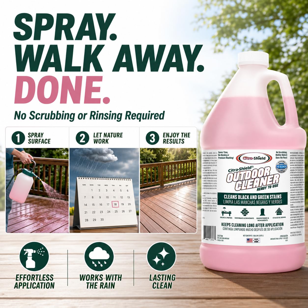Citra-Shield Outdoor - Concrete, Roof, Walls, Headstone, Deck, and Vinyl Siding Cleaner - RTU Outdoor Cleaner, Pack of 1