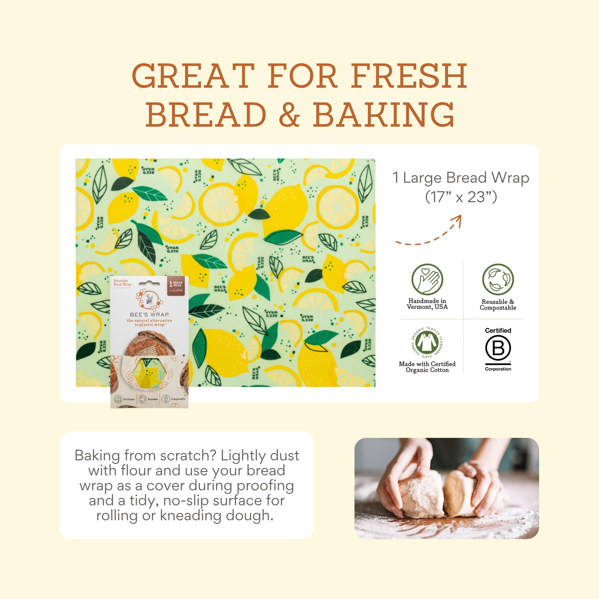 Bee's Wrap - Limited Edition - Beeswax Wraps for Bread - Beeswax Bread Wrap for Sourdough & Bread Storage - Plastic Free Made in USA Reusable Natural