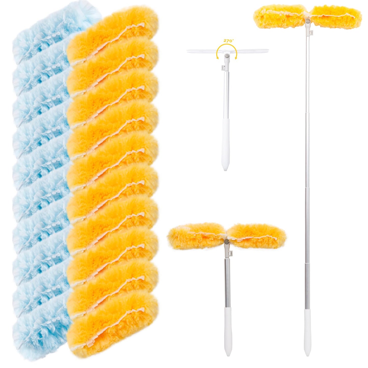 AIDELY 6 FT Extendable Duster Handle with 20 Pcs Refills, Heavy Duty Starter Kit Compatible with Swiffer, Disposable Microfiber Dusting Pads