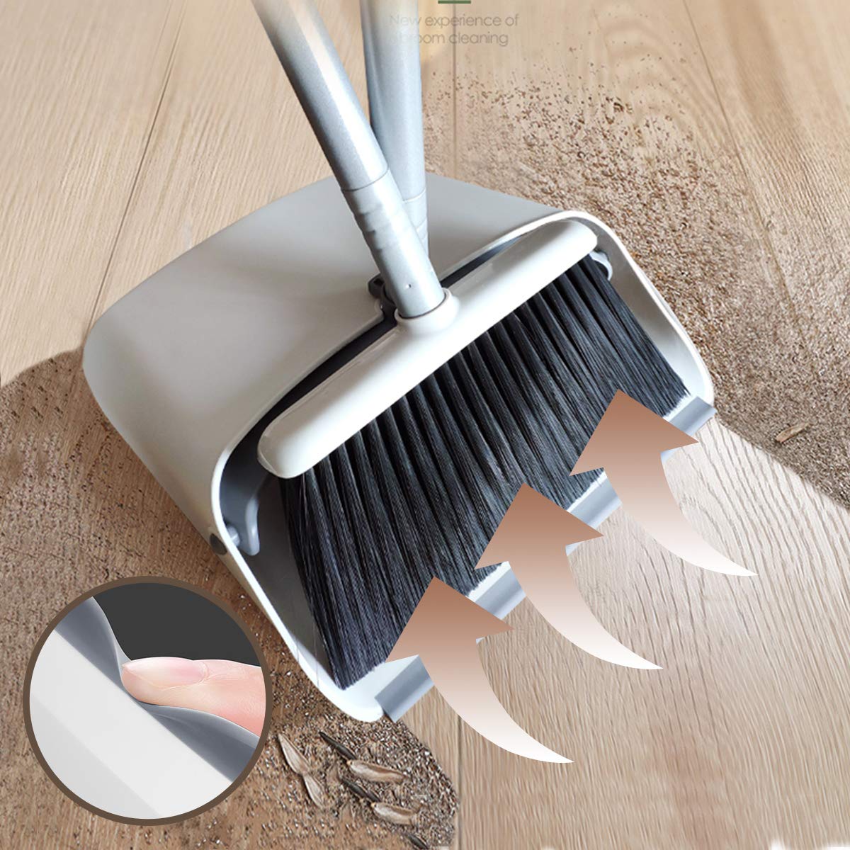 Broom and Dustpan Set, JEHONN Long Handle Lightweight Broom Set Upright Standing Dustpan Stand Up Store Sweep Set for Home Room Kitchen Office Lobby