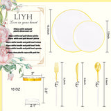 LIYH 180 Pcs White and Gold Plastic Plates Disposable - Dinnerware Set, Gold Plastic Silverware, Disposable Heavyduty Plates for Parties, Birthdays
