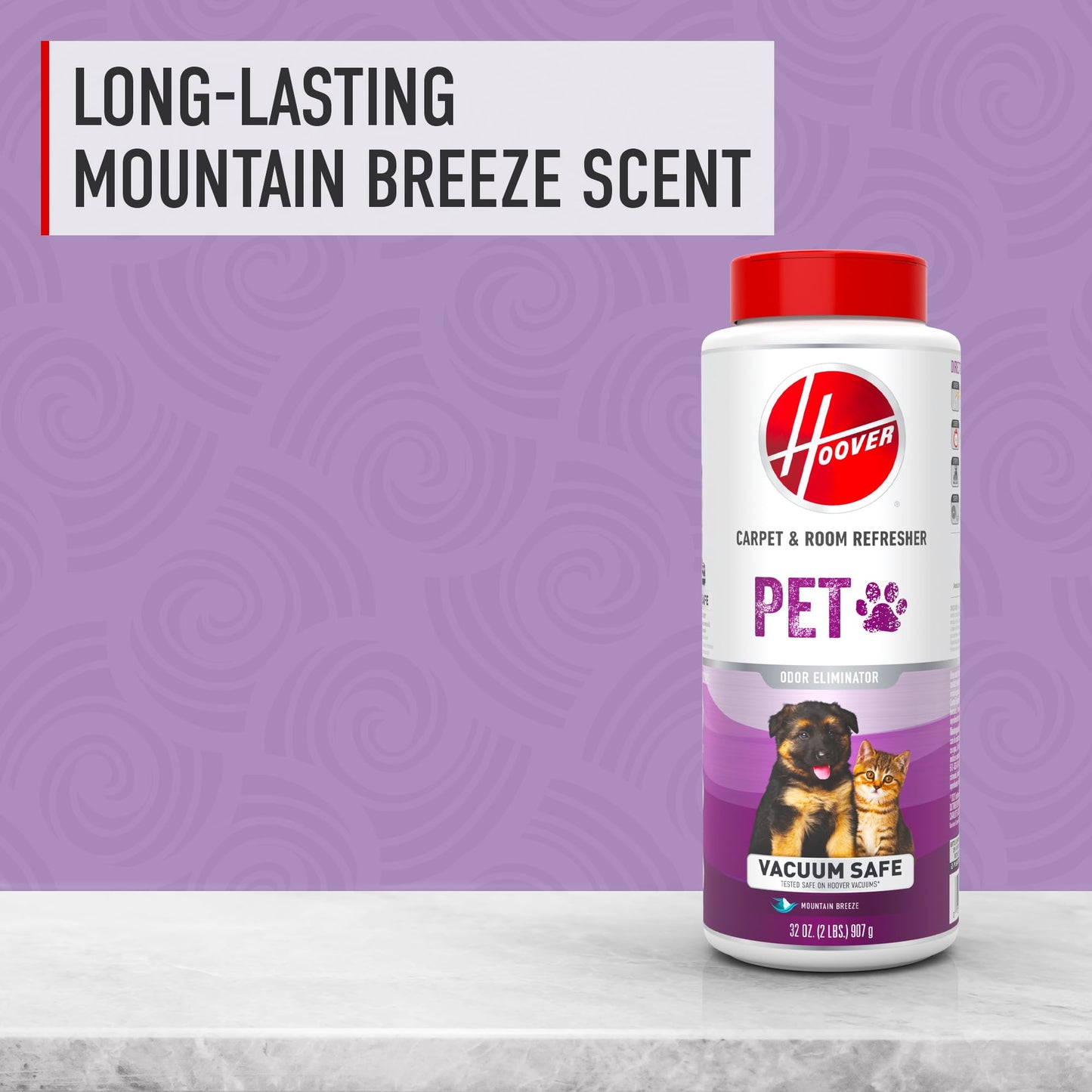 Hoover Pet Carpet and Room Refresher, 32 oz, Carpet Powder, Pet Odor Remover, Mountain Breeze Scent, Vacuum Cleaner Safe, For Use on Carpets, Rugs