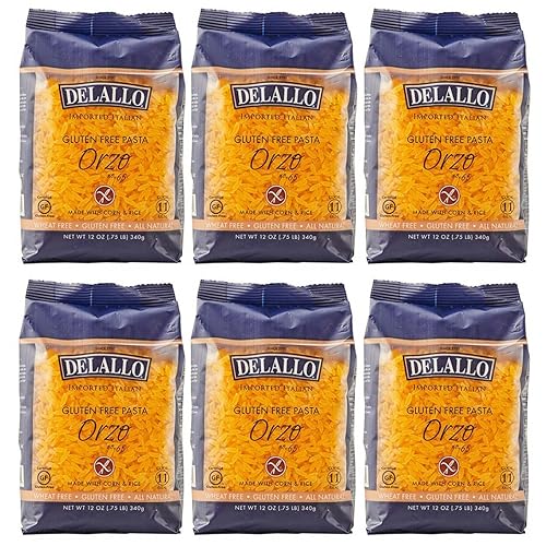 DeLallo Gluten Free Orzo Pasta, 12 oz Bag, (6 Pack), Made with Corn and Rice Flour, Handcrafted in Italy, Non-GMO, All Natural, Kosher