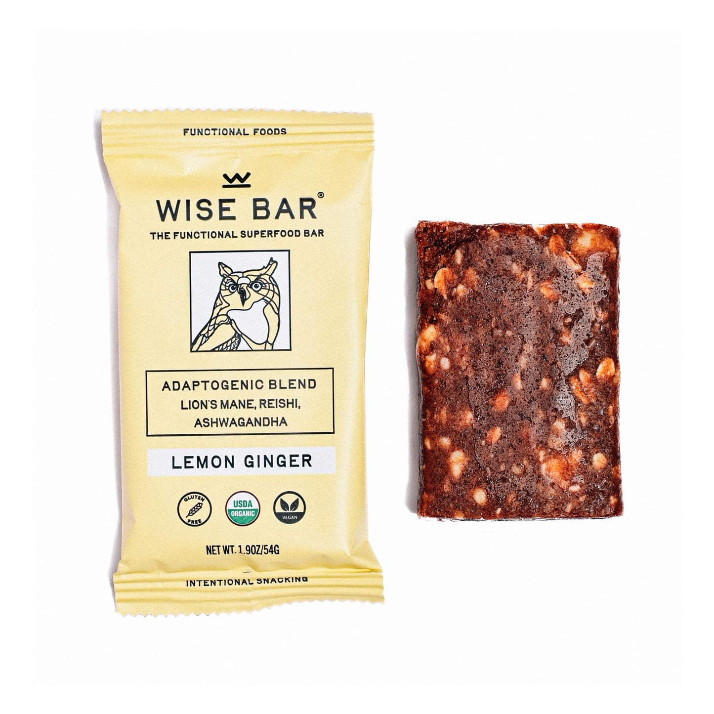 Wise Bar Adaptogen Mushroom Nutrition Bars with Reishi, Lions Mane & Ashwagandha, Organic Vegan & Gluten Free Snacks for Natural Focus, Energy