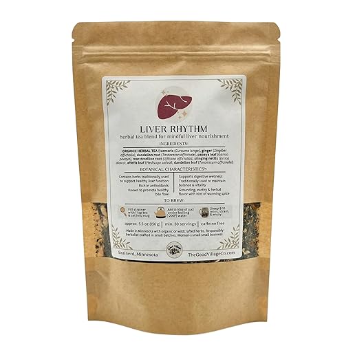 The Good Village Co. Liver Rhythm Loose Leaf Herbal Tea, Caffeine Free Botanical Blend with Turmeric, Ginger, Dandelion Root, Papaya Leaf, Marshmallow
