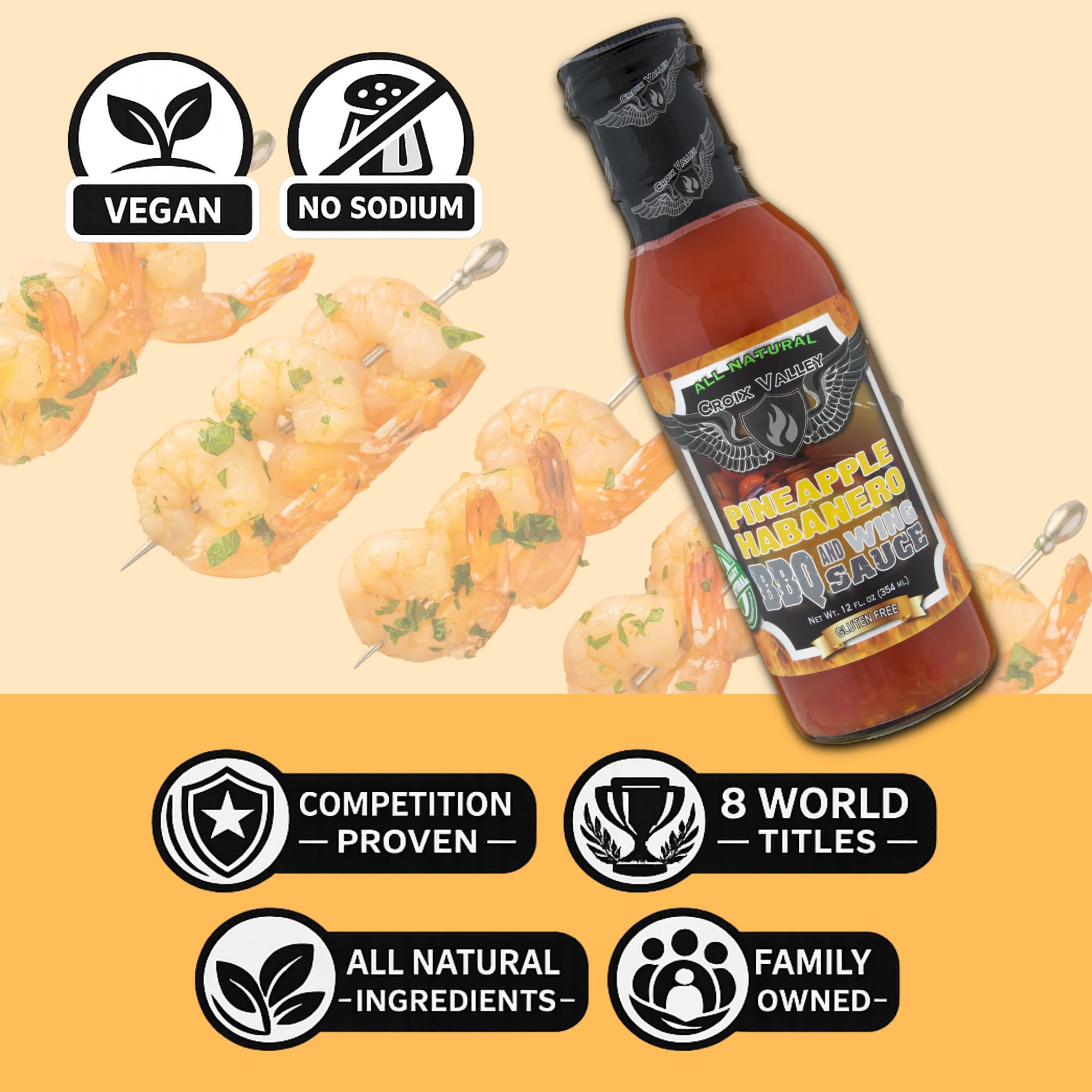 Croix Valley Pineapple Habanero BBQ & Wing Sauce - 3 Pack (12 oz Glass Bottles) - Tropical Pineapple Sweetness with Habanero Heat - Zero Sodium