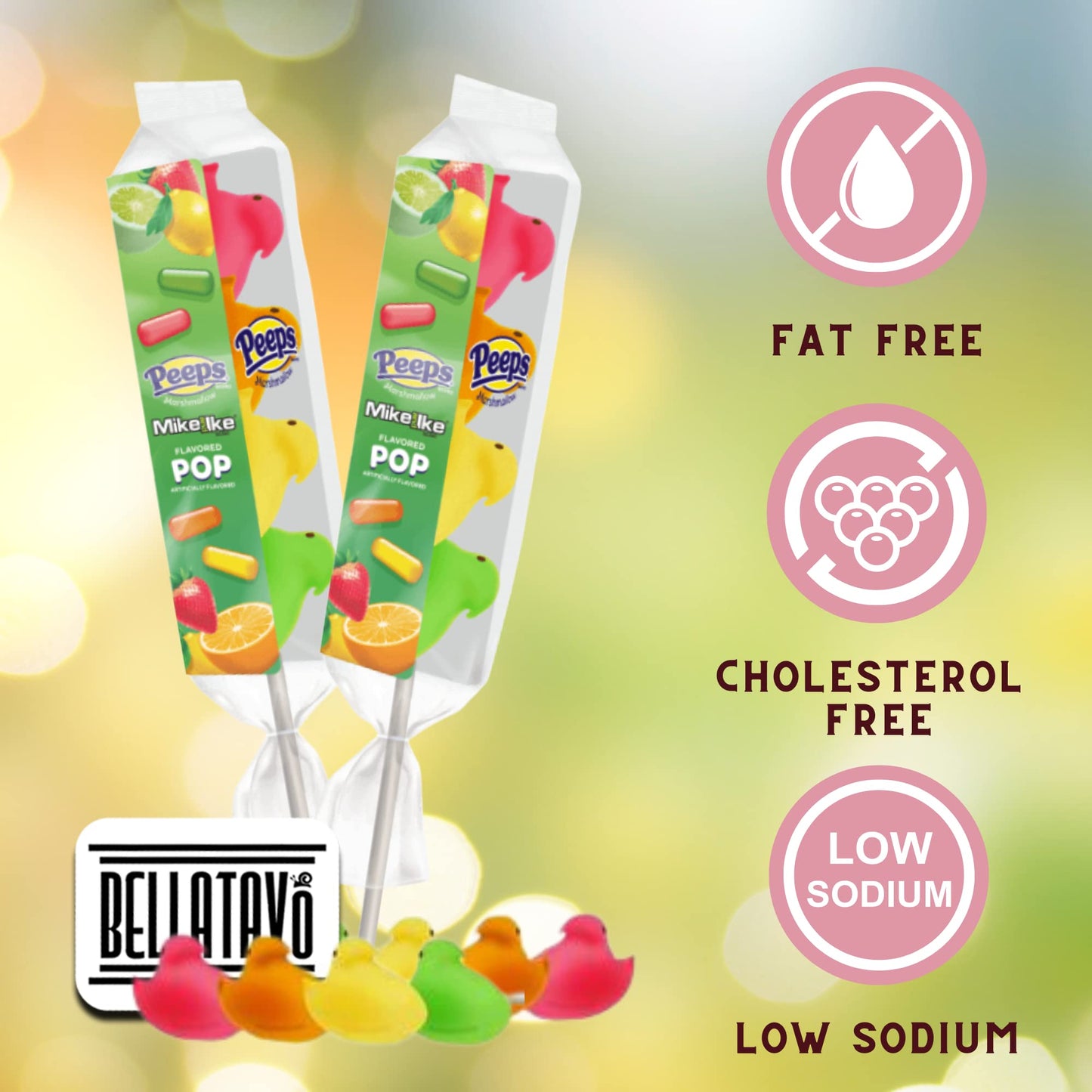 Flavored Marshmallows Easter Lollipop Bundle Includes 2-1.38 Oz Peeps Marshmallow Candy Chick Pop in Mike and Ike Candy Flavors. Fun & Colorful Easter