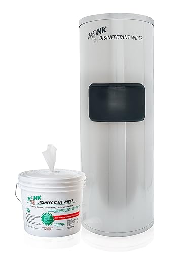 Monk Wipes Disinfecting Wipes Starter Pack W/Stainless Steel Stand Gym Disinfecting Wipes Dispenser & Refill Bucket (800 Count) (99908003005)