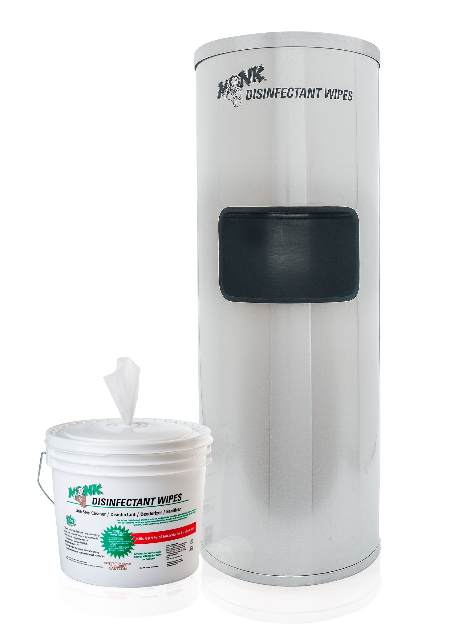 Monk Wipes Disinfecting Wipes Starter Pack W/Stainless Steel Stand Gym Disinfecting Wipes Dispenser & Refill Bucket (800 Count) (99908003005)
