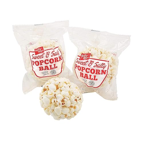Fun Express Popcorn Balls Individual Bags 24 Pack - Gluten Free Nut Free Snacks for Kids School Classroom | Halloween Treats Party Favors Goodie Bag