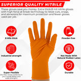 Copperhead HD Orange Nitrile Disposable Gloves, 8 Mil, Latex and Powder Free, Industrial, Food Safe, Raised Diamond Texture (Large, Case/1000)