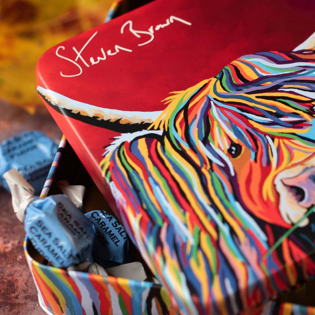Gardiners of Scotland Handmade Fudge, Steven Brown - Lizzie McCoo Salted Caramel Fudge 7 Ounce Square Tin