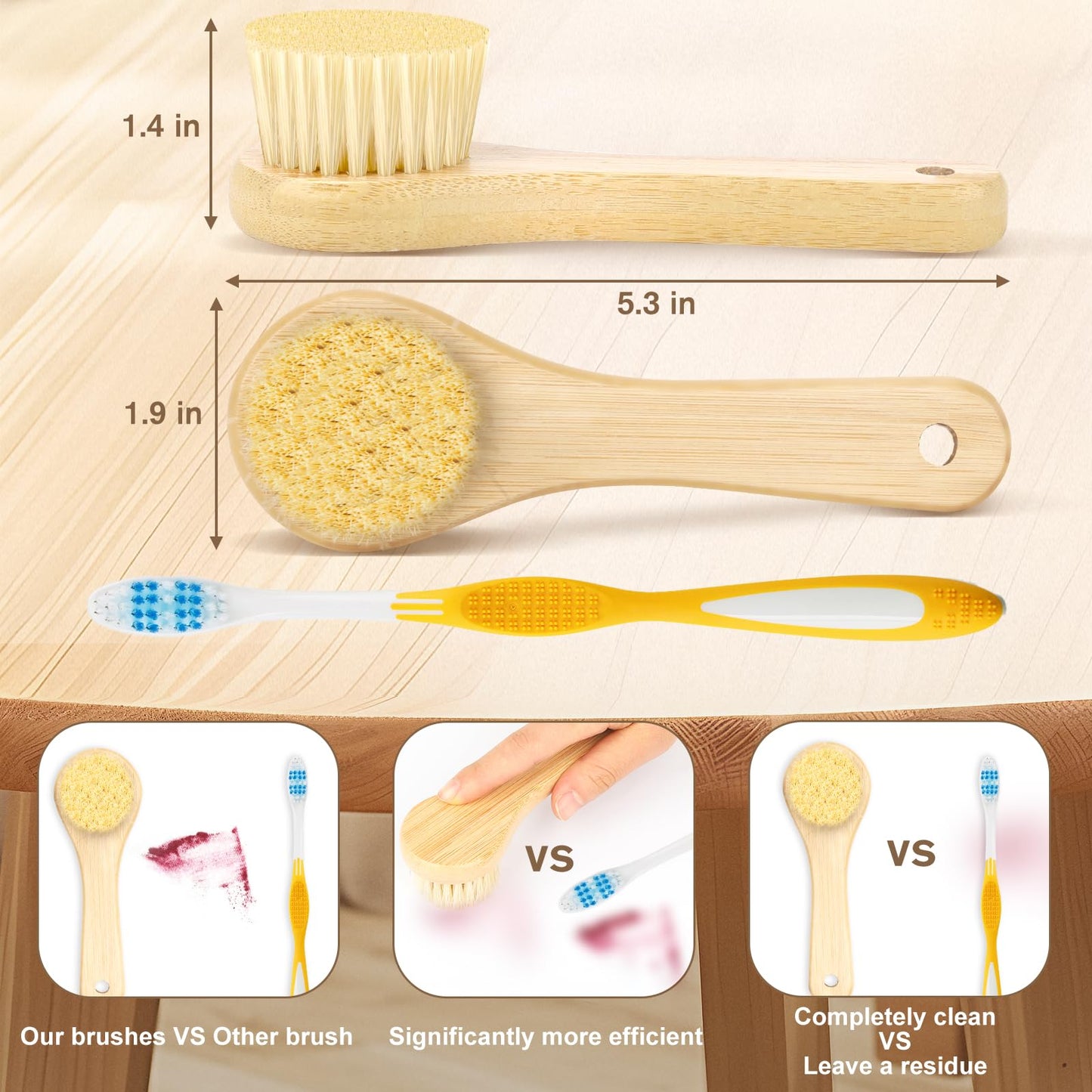 Dfacio 2Pack Laundry Stain Brush with 2Pack Metal Hook, Natural Soft Boar Bristle Scrubber, No Damage for Cleaning Tough Stains on Delicate Fabrics