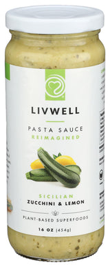 LIVWELL Sicilian Zucchini Pasta Sauce - Plant Based Dairy Free Sicilian Zucchini & Lemon Pasta Sauce with Fresh Basil, Olive Oil, Cashews & Garlic