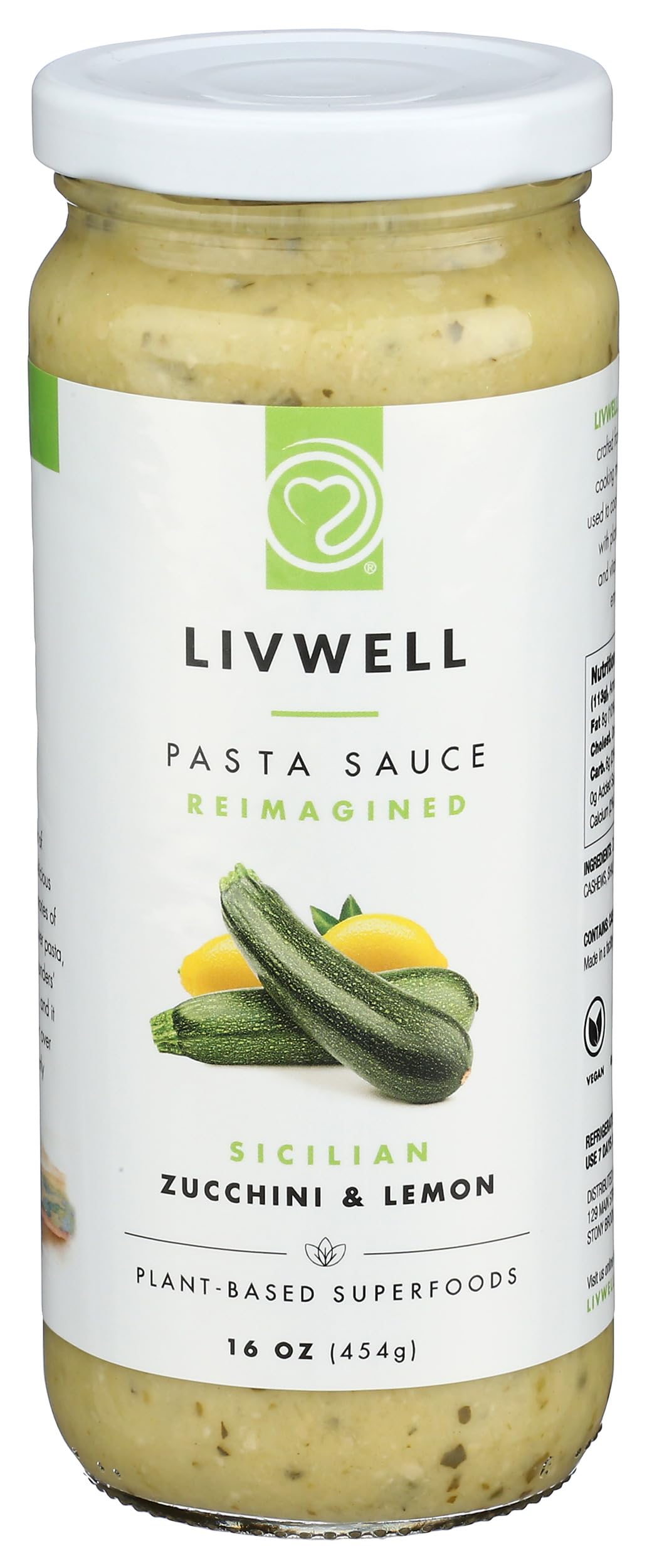 LIVWELL Sicilian Zucchini Pasta Sauce - Plant Based Dairy Free Sicilian Zucchini & Lemon Pasta Sauce with Fresh Basil, Olive Oil, Cashews & Garlic