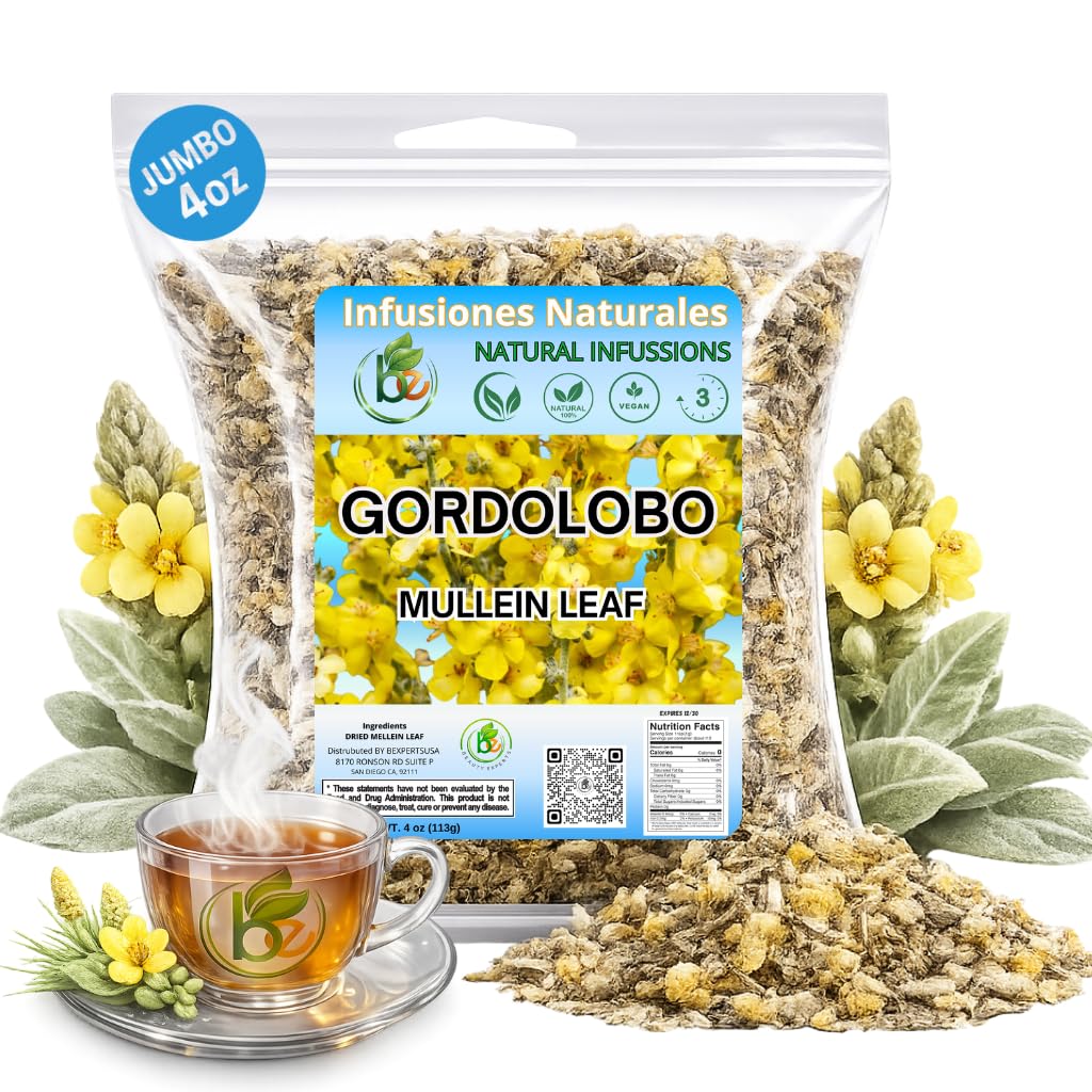 Gordolobo Herbal Tea - 4 oz (113 g) - 100% Natural Loose Leaf Mullein Flower Tea - Vegan, Non-GMO, Gluten-Free - Traditional Mexican Remedy - Calming