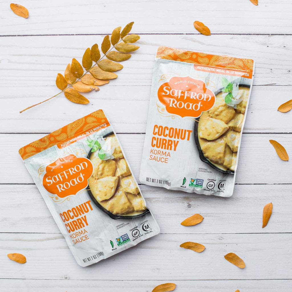 Saffron Road Coconut Curry Simmer Sauce | Globally Inspired Simmer Sauce | Gluten-free, Vegetarian, Non-GMO, and Certified Halal and Kosher | 7.0oz