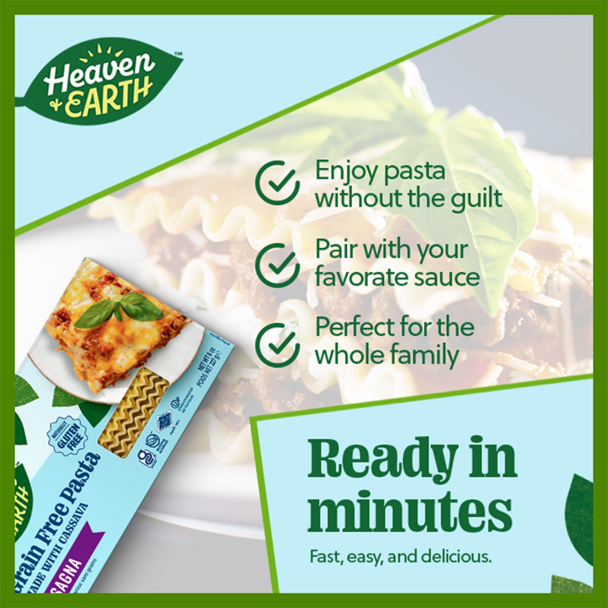 Heaven & Earth Grain Free Pasta, Cassava Lasagna Pasta, 8oz (2 Pack) | Paleo Pasta | Vegan | Certified Gluten Free | Kosher for Passover