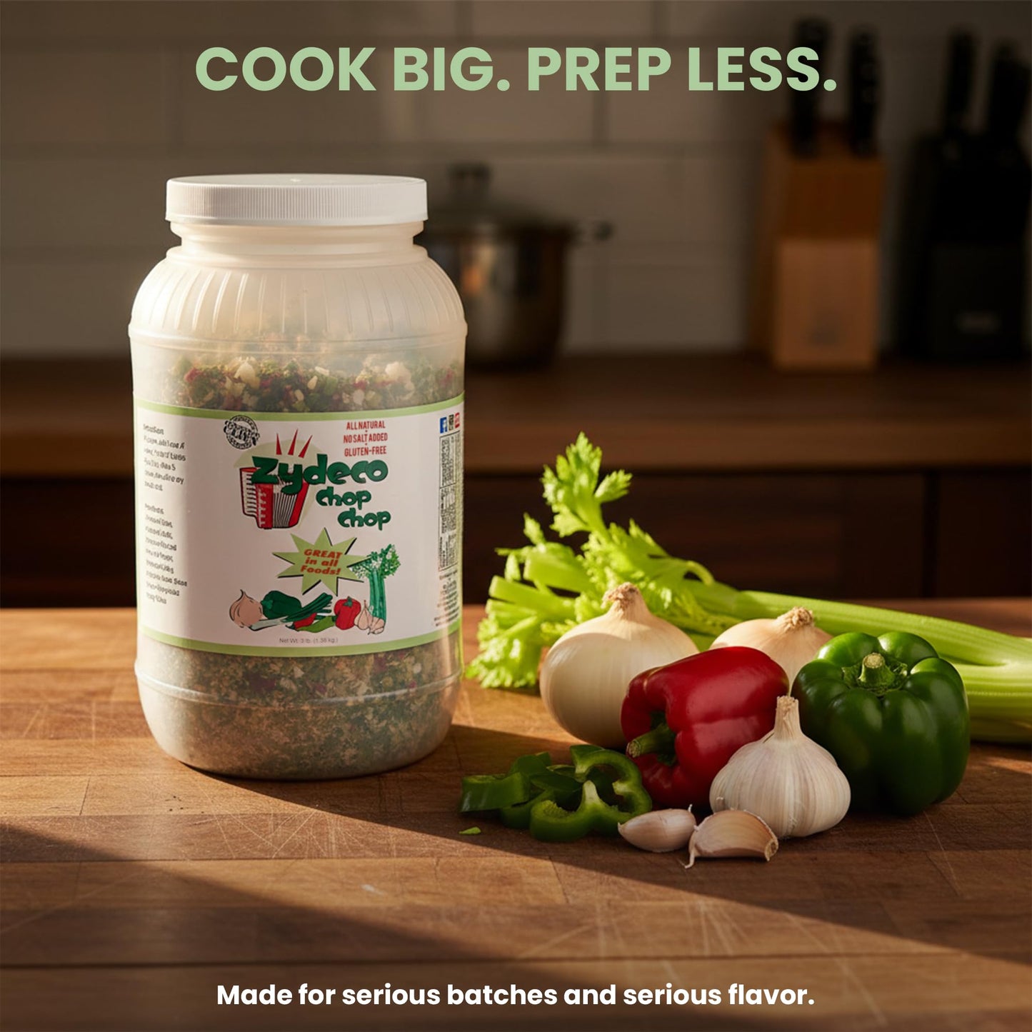 Zydeco Chop Chop Cajun Trinity Seasoning Bulk 3 lb Jar - Dehydrated Onion, Bell Pepper, Garlic & Celery - Salt Free, Gluten Free Vegetable Seasoning