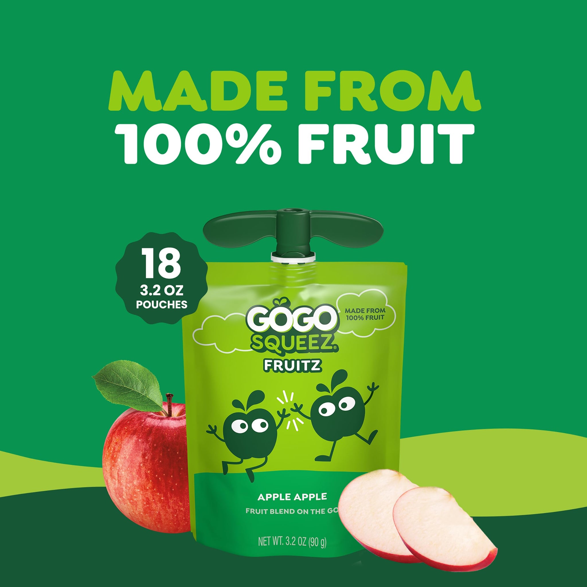 GoGo squeeZ No Sugar Added Applesauce and Fruit Puree, Apple Apple, 3.2 oz Pouches (Pack of 18), Fruit Snacks for Kids, Gluten Free, Nut Free