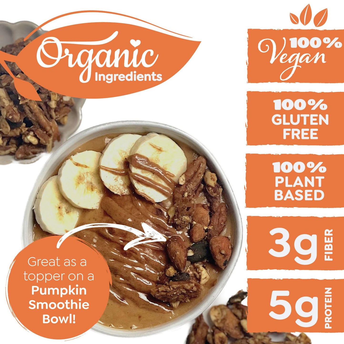 Witzi's Grain Free Granola, Pumpkin Spice, 5oz (Pack of 3), Made with Almonds, Pumpkin & Cinnamon, Vegan, Keto, Gluten Free, Healthy Snack