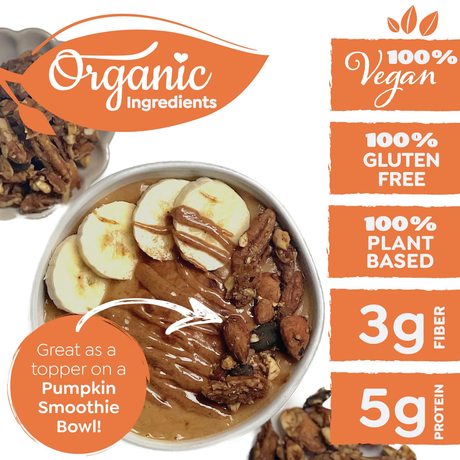 Witzi's Grain Free Granola, Pumpkin Spice, 5oz (Pack of 3), Made with Almonds, Pumpkin & Cinnamon, Vegan, Keto, Gluten Free, Healthy Snack