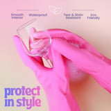 Happy Hands Rubber Cleaning Gloves - Versatile Waterproof Reusable Pink Gloves for Kitchen, Dishwashing, and Household Tasks, Hi-Tech Grip, Non-Slip