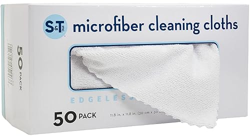 S&T INC. 50 Pack Microfiber Cleaning Cloth with Box, Bulk Towels for Home, Reusable Microfiber Towels for Cars, Cleaning Rags, White, 190gsm, 11.8